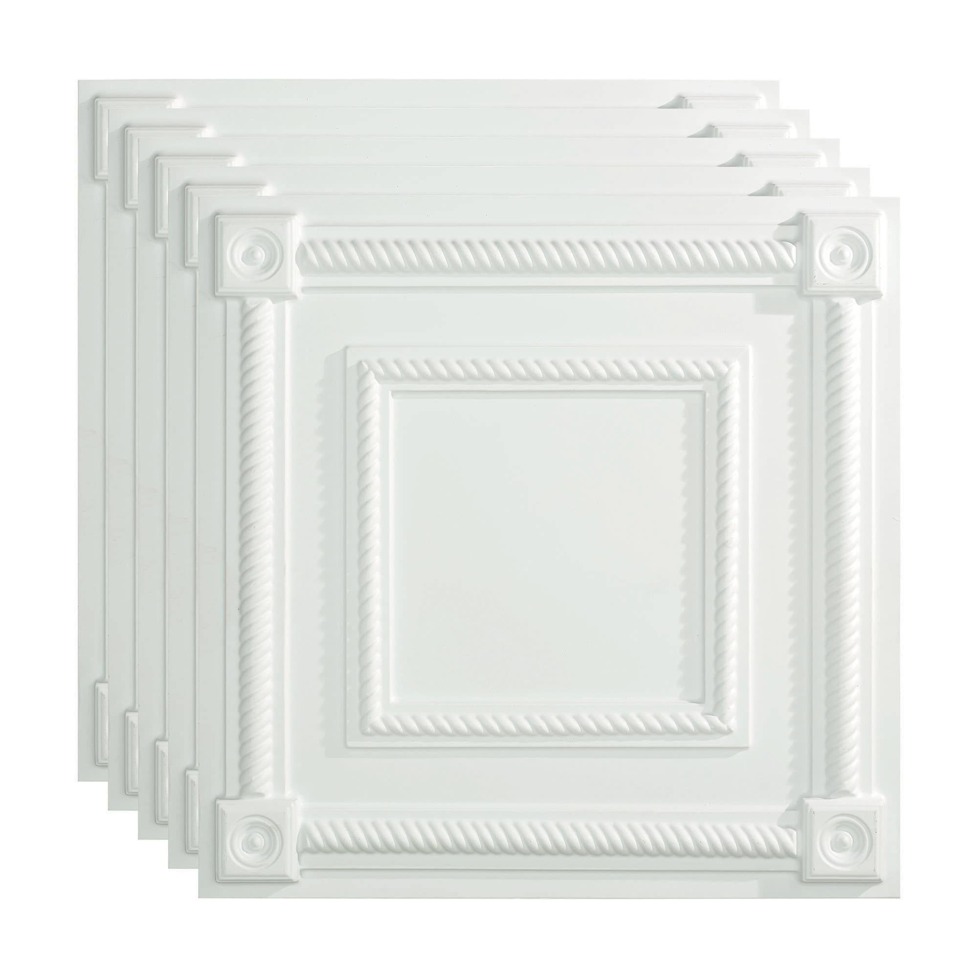 Fasade Coffer Decorative Vinyl 2ft X 2ft Lay In Ceiling Tile In Matte White (5 Pack) EN_6QWFAD7S