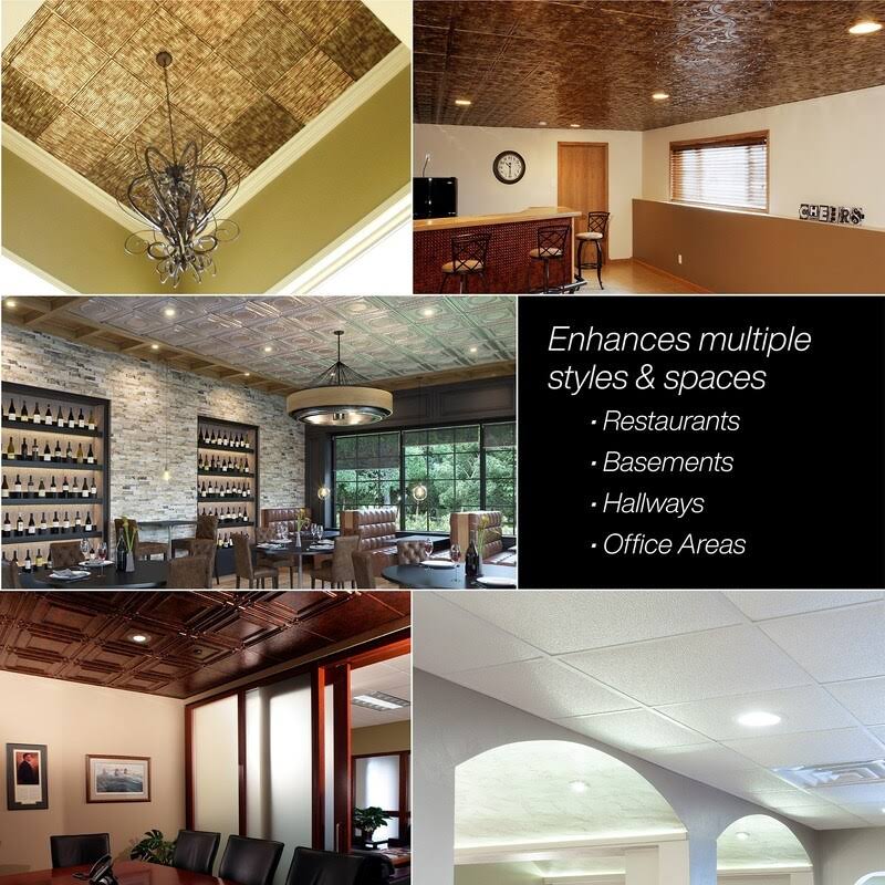 Fasade Coffer Decorative Vinyl 2ft X 2ft Lay In Ceiling Tile In Matte White (5 Pack) EN_6QWFAD7S