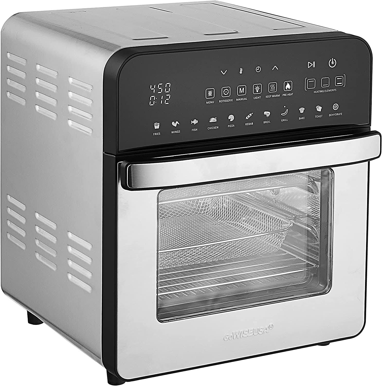 Gowise Usa Electric Air Fryer Oven Grill Stainless Steel With Dual Heating Rotisserie And Dehydrator RO_ULFRGEAK
