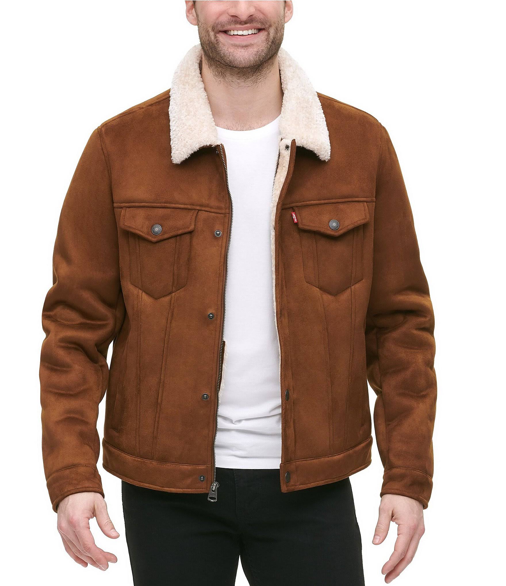 Levi's Men's Relaxed-Fit Faux-Shearling Trucker Jacket - Brown NZ_EXTTUUCH