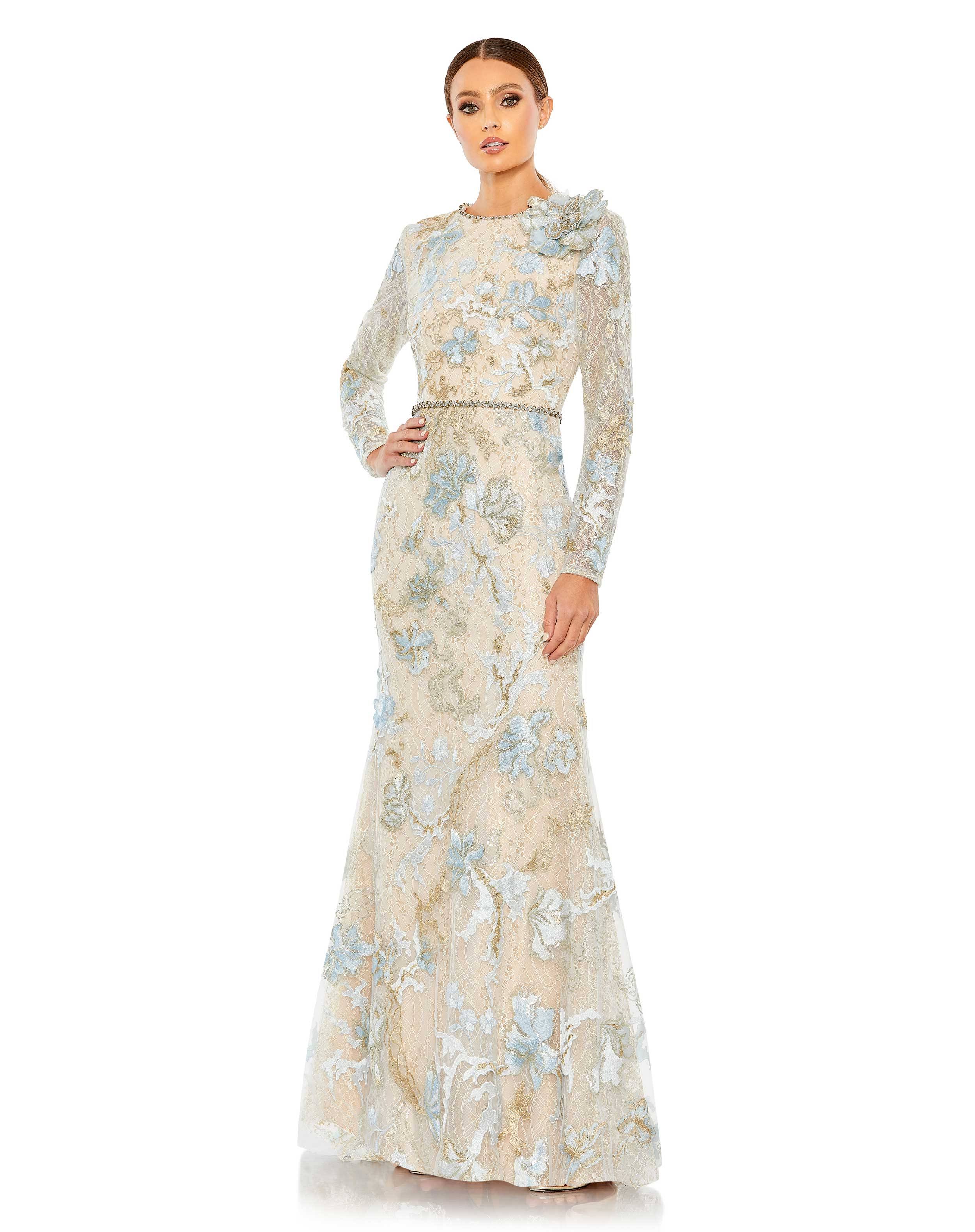 Mac Duggal Floral Embroidered Lace Trumpet Gown Blush, Size 8 DI_XHDNMTN8