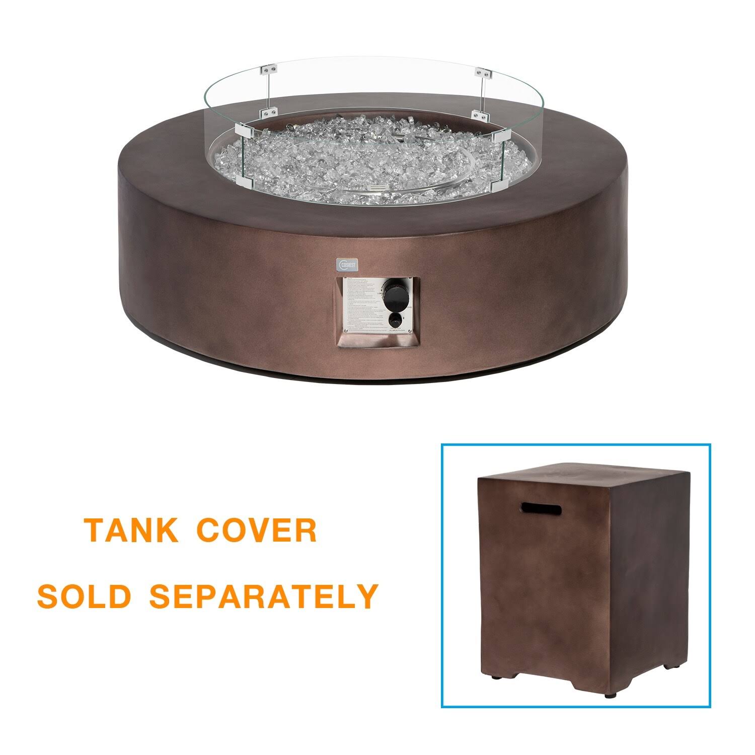 Cosiest Outdoor Round Propane Fire Pit W Wind Guard And Fire Glass - Clear/White 0J_274DHCK5 Cosiest Outdoor Round Propane Fire Pit W Wind Guard And Fire Glass - Clear/White 0J_274DHCK5
