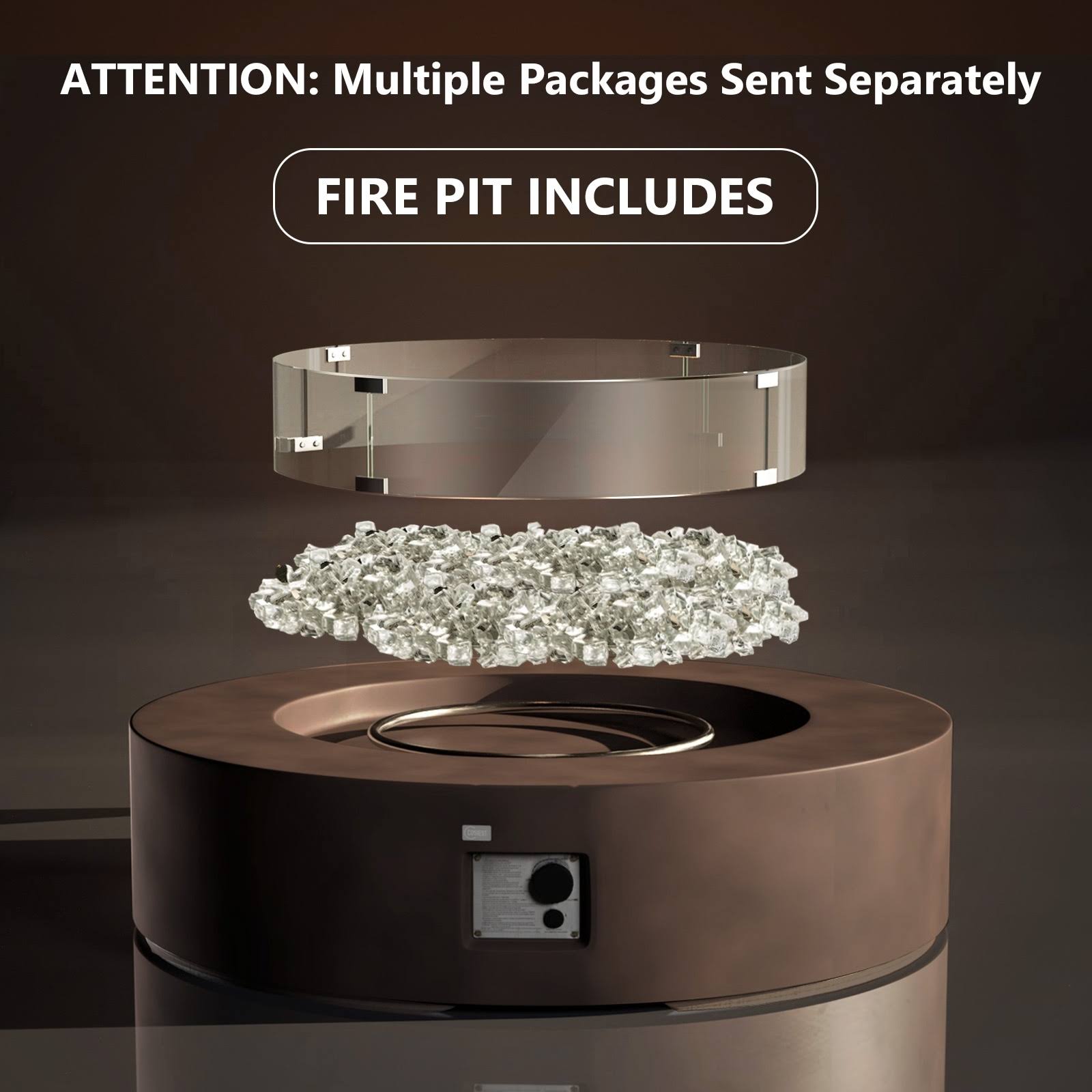 Cosiest Outdoor Round Propane Fire Pit W Wind Guard And Fire Glass - Clear/White 0J_274DHCK5 Cosiest Outdoor Round Propane Fire Pit W Wind Guard And Fire Glass - Clear/White 0J_274DHCK5