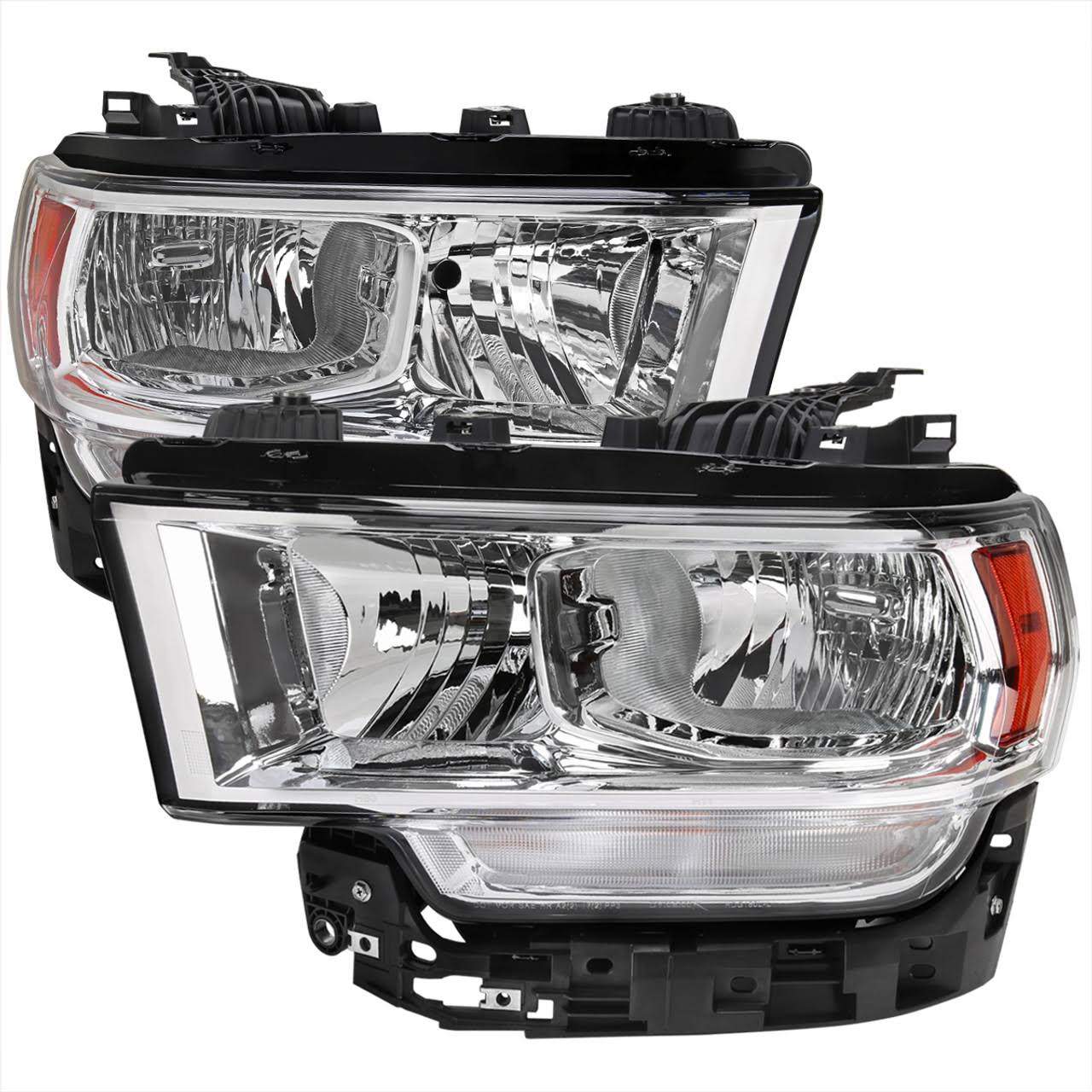 Spec-D Tuning Chrome Housing Clear Lens Halogen Headlights With Amber Reflector Compatible With Dodge Ram 2500 3500 2019-2022 Left+Right PL_LPUQQYJZ