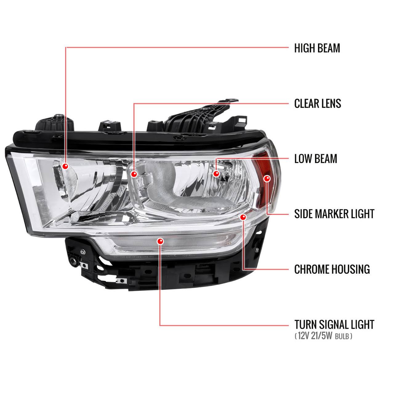 Spec-D Tuning Chrome Housing Clear Lens Halogen Headlights With Amber Reflector Compatible With Dodge Ram 2500 3500 2019-2022 Left+Right PL_LPUQQYJZ