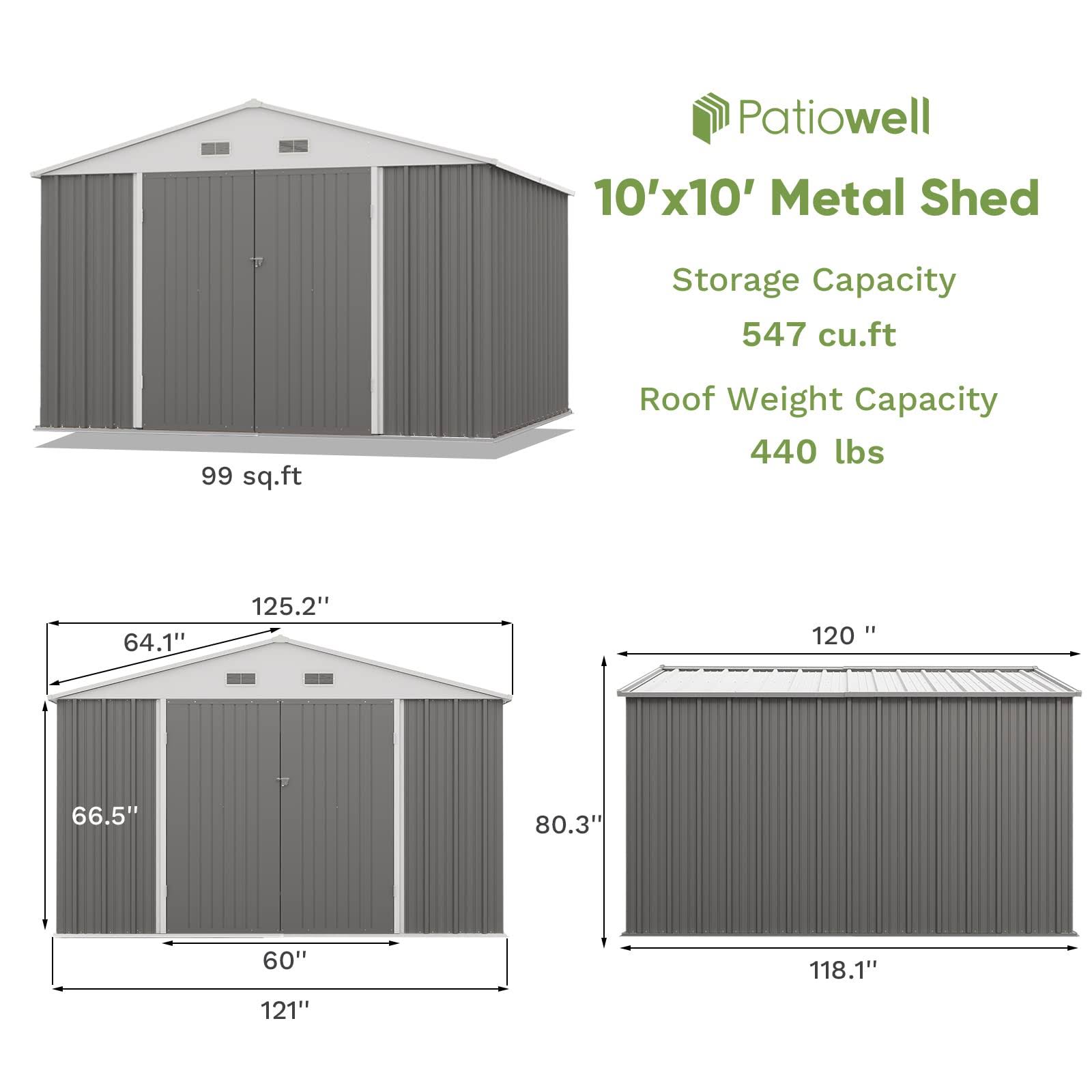 Patiowell 10 X 10 Metal Storage Shed For Outdoor Steel Yard Shed With Design Of Lockable Doors Utility And Tool Storage For Garden Backyard Patio Outs WL_XIRECWDF Patiowell 10 X 10 Metal Storage Shed For Outdoor Steel Yard Shed With Design Of Lockable Doors Utility And Tool Storage For Garden Backyard Patio Outs WL_XIRECWDF