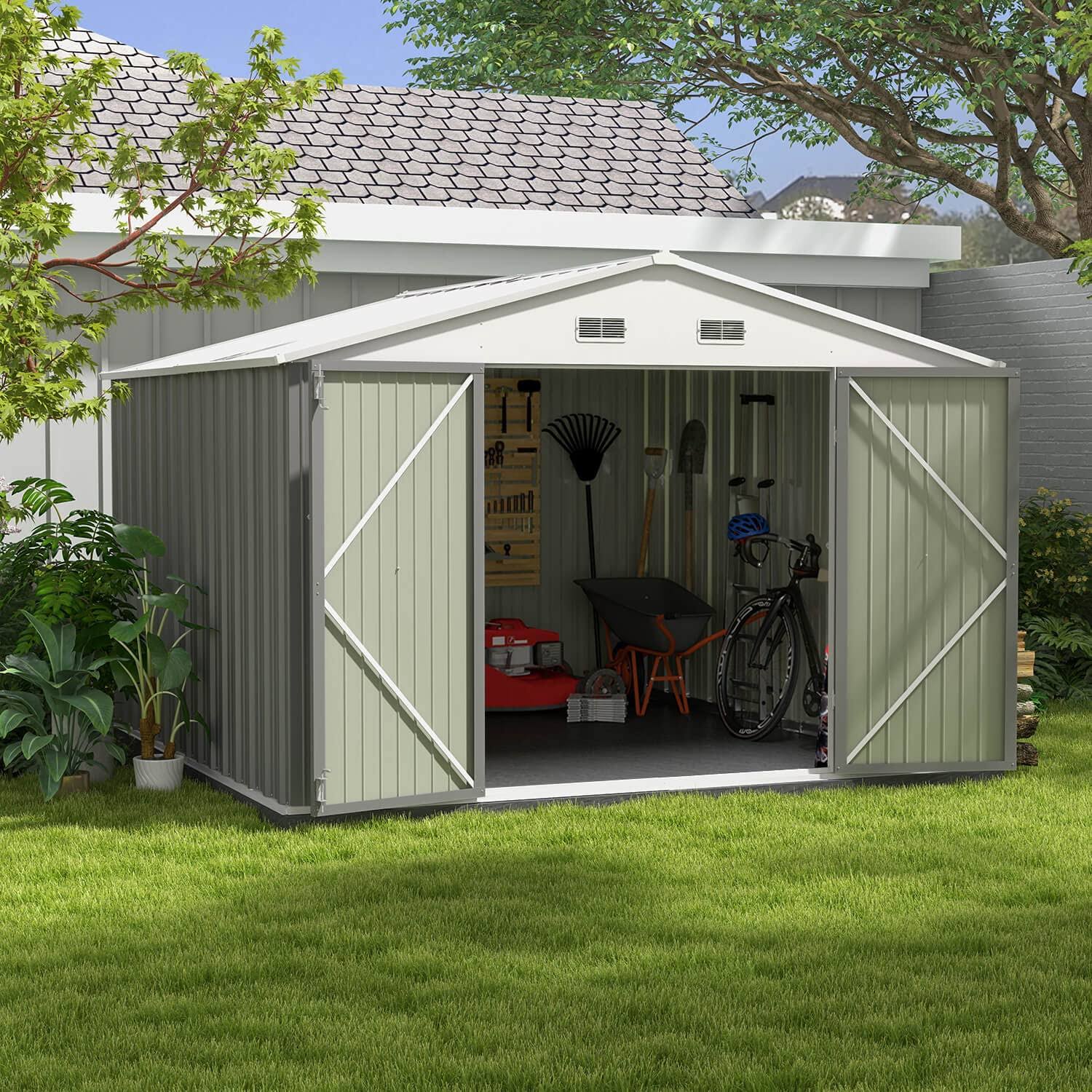 Patiowell 10 X 10 Metal Storage Shed For Outdoor Steel Yard Shed With Design Of Lockable Doors Utility And Tool Storage For Garden Backyard Patio Outs WL_XIRECWDF Patiowell 10 X 10 Metal Storage Shed For Outdoor Steel Yard Shed With Design Of Lockable Doors Utility And Tool Storage For Garden Backyard Patio Outs WL_XIRECWDF