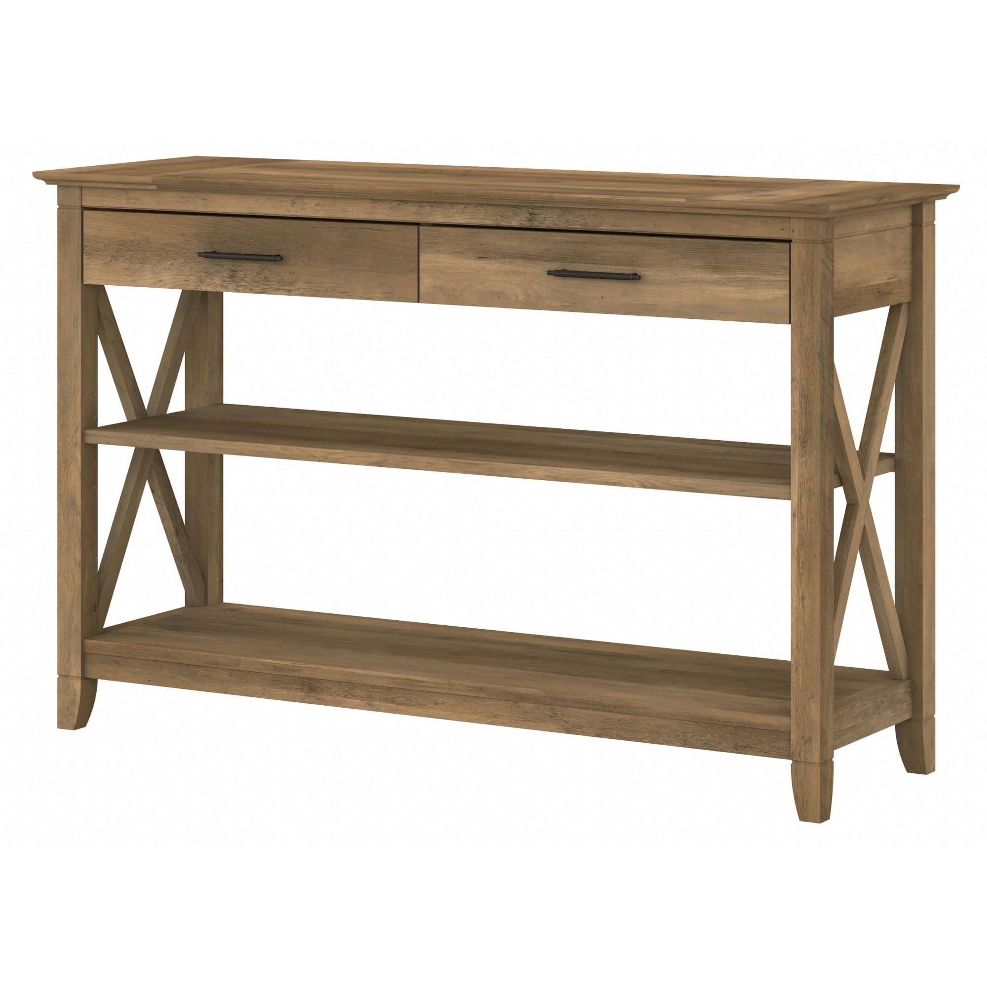 Bush Furniture Key West Console Table With Drawers And Shelves In Linen White Oak RJ_OGXBP61C Bush Furniture Key West Console Table With Drawers And Shelves In Linen White Oak RJ_OGXBP61C