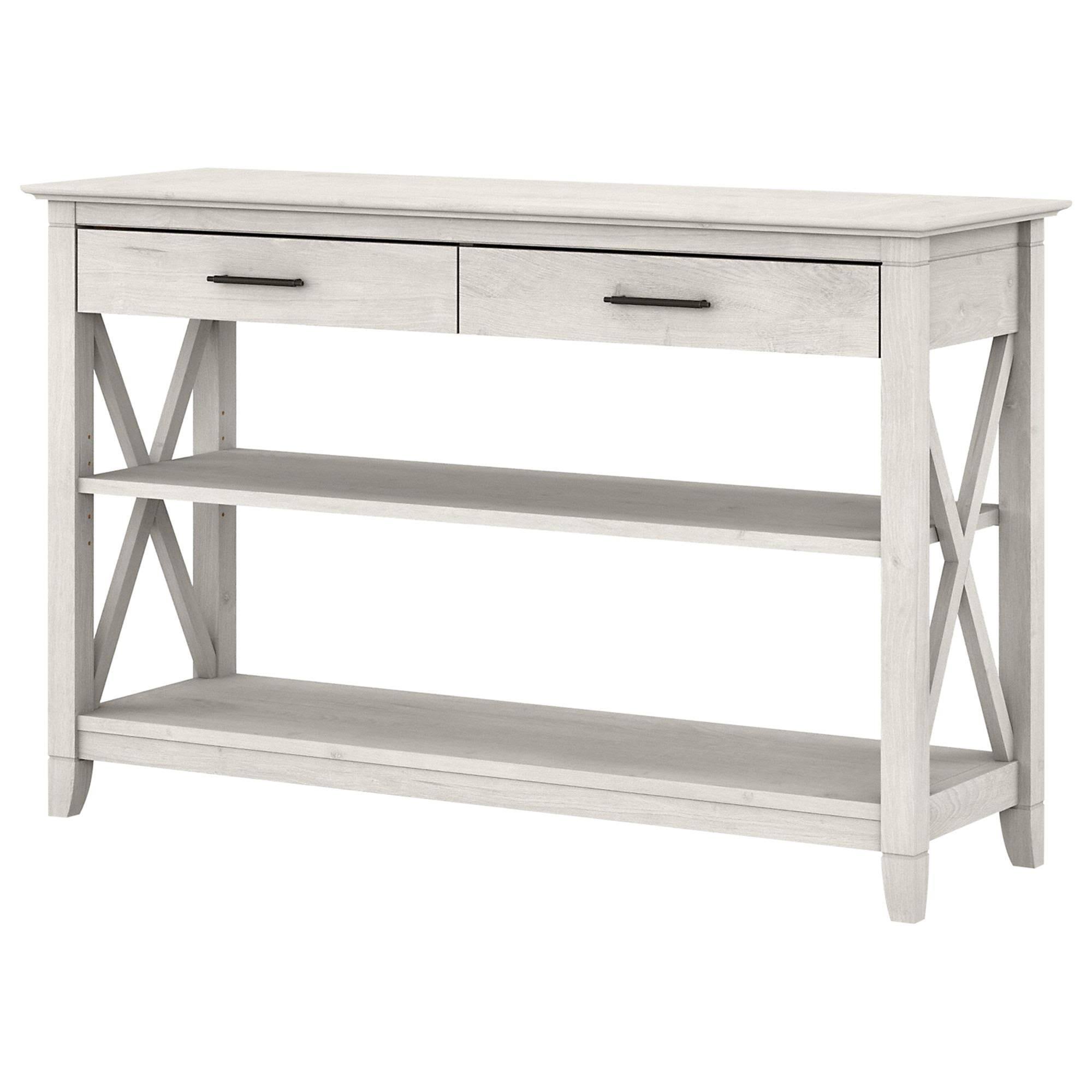 Bush Furniture Key West Console Table With Drawers And Shelves In Linen White Oak RJ_OGXBP61C
