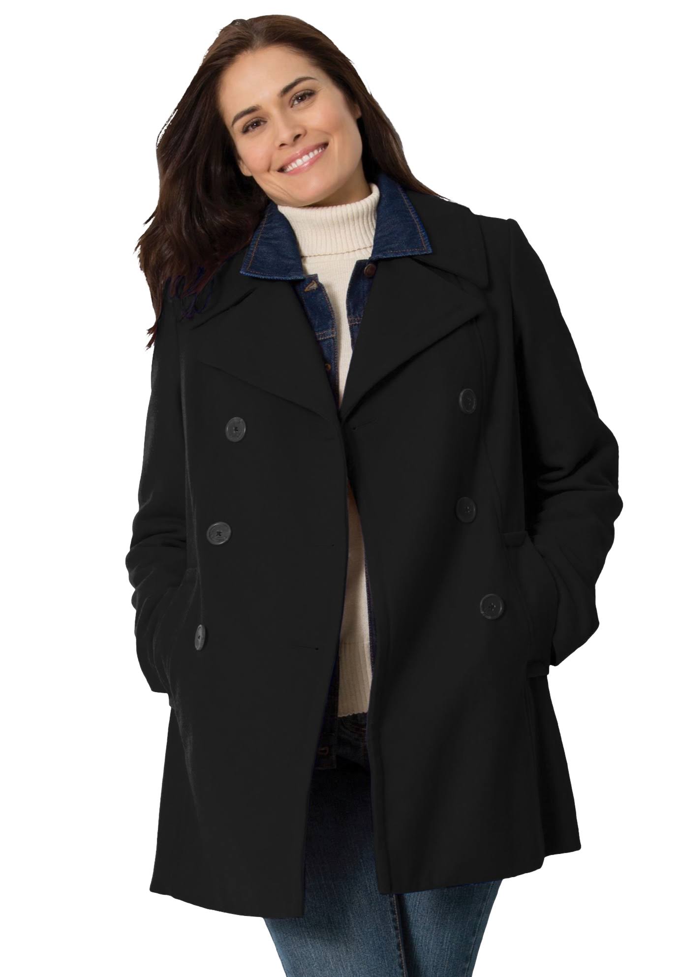 Plus Size Women's Wool-Blend Double-Breasted Peacoat By Woman Within In Black (Size 14 W) JB_BWP80SR1