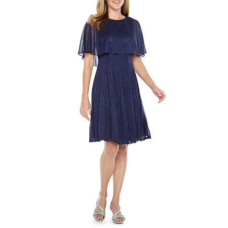 J Taylor Short Sleeve Embellished Cape Fit & Flare Dress, 8 , Blue E6_VLCWHHFN J Taylor Short Sleeve Embellished Cape Fit & Flare Dress, 8 , Blue E6_VLCWHHFN