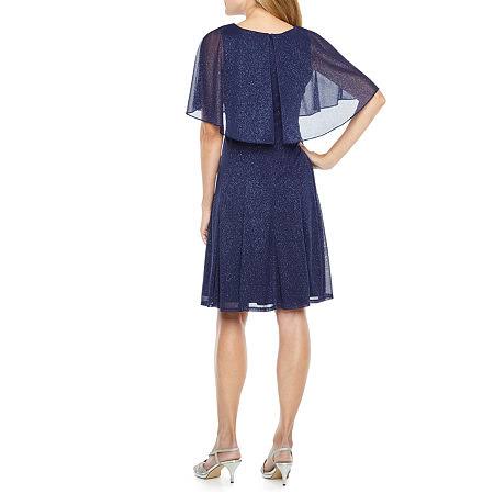J Taylor Short Sleeve Embellished Cape Fit & Flare Dress, 8 , Blue E6_VLCWHHFN J Taylor Short Sleeve Embellished Cape Fit & Flare Dress, 8 , Blue E6_VLCWHHFN