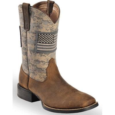 Ariat Men's Sport Patriot Western Boots, Size 9, Antique Mocha Suede/Sand Camo Print Leather QZ_XBJUPJAB