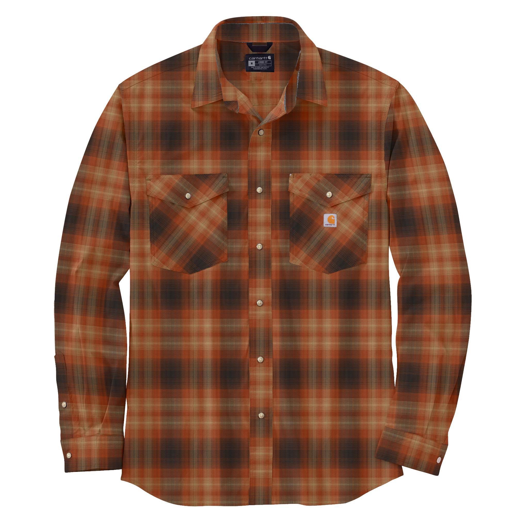 Carhartt Men's Rugged Flex Relaxed Fit Midweight Flannel Ls Snap Front Plaid Shirt - Burnt Sienna HH_1DBO3VBP
