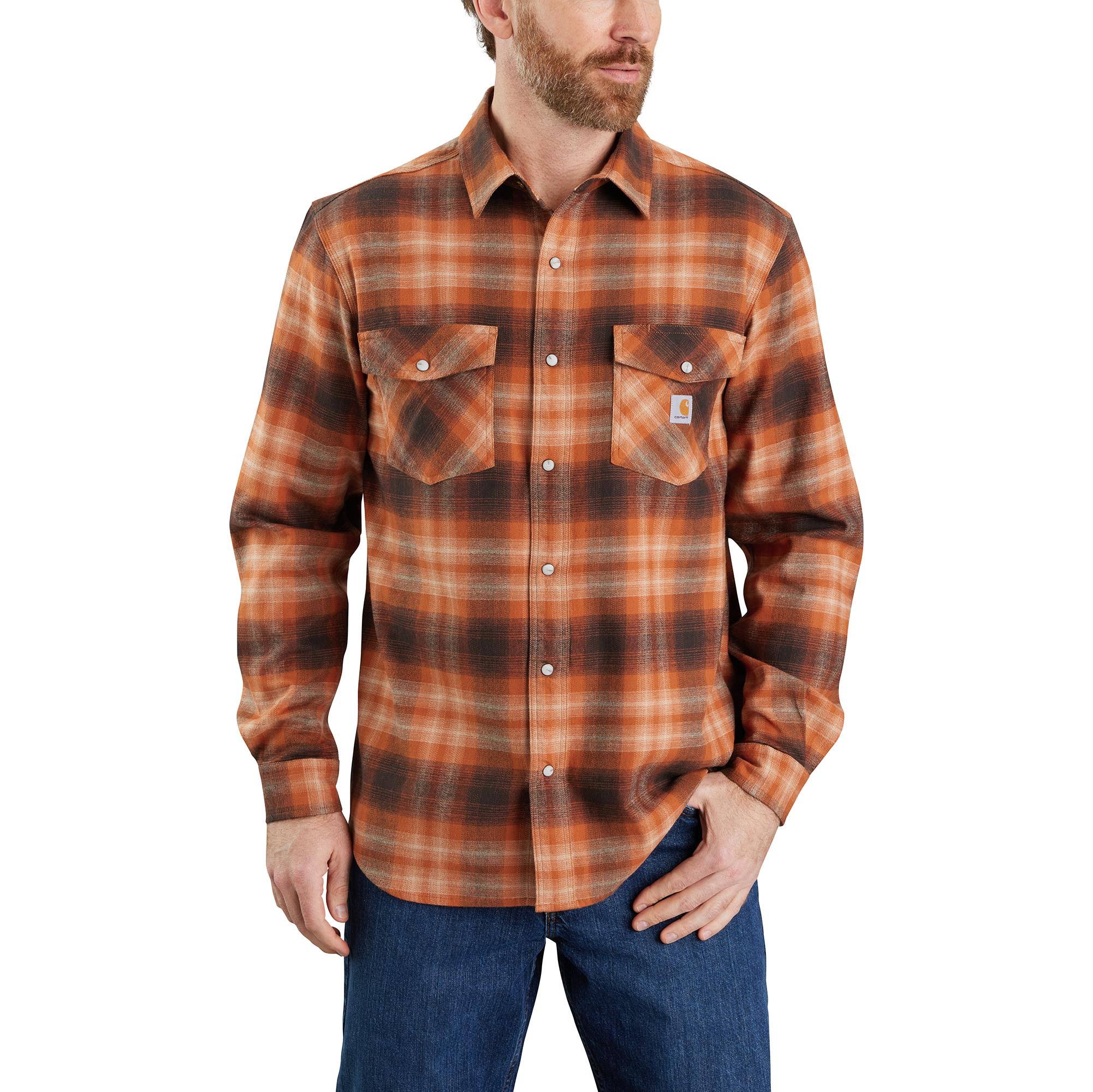 Carhartt Men's Rugged Flex Relaxed Fit Midweight Flannel Ls Snap Front Plaid Shirt - Burnt Sienna HH_1DBO3VBP